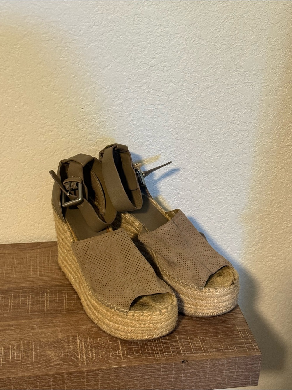 Marc Fisher Taupe Espadrille Wedge Sandals with Ankle Straps